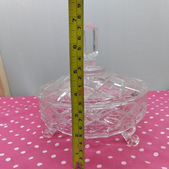 Vintage Crystal Etched Candy Footed Dish With Stee - Picture 10 of 11